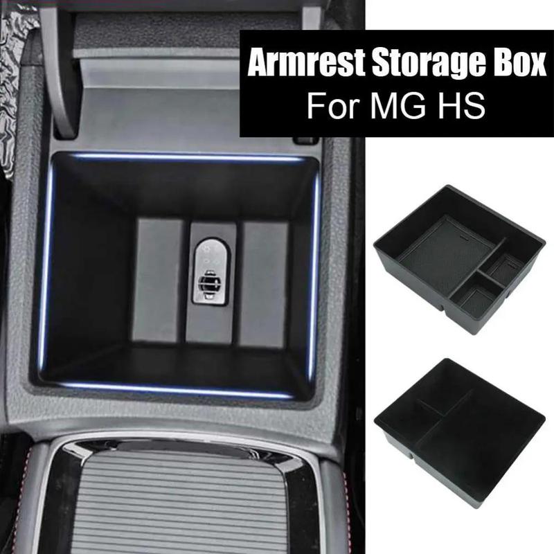 For MG HS EHS EV 2018-2024 Center Console Armrest Organizer Tray Durable ABS Black Storage Box With Divider Car Accessories