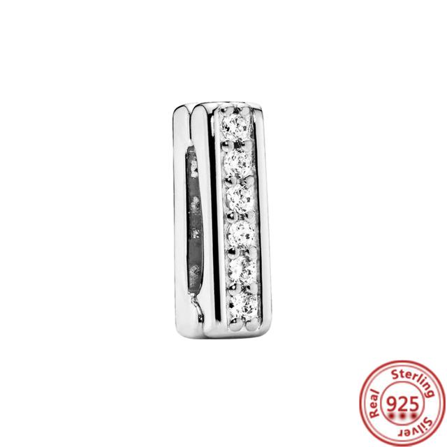 925 Sterling Silver Bead Letters Heart Leaves Circle Sparkling Clip Charms Fit Reflexions Bracelet Fine Jewelry