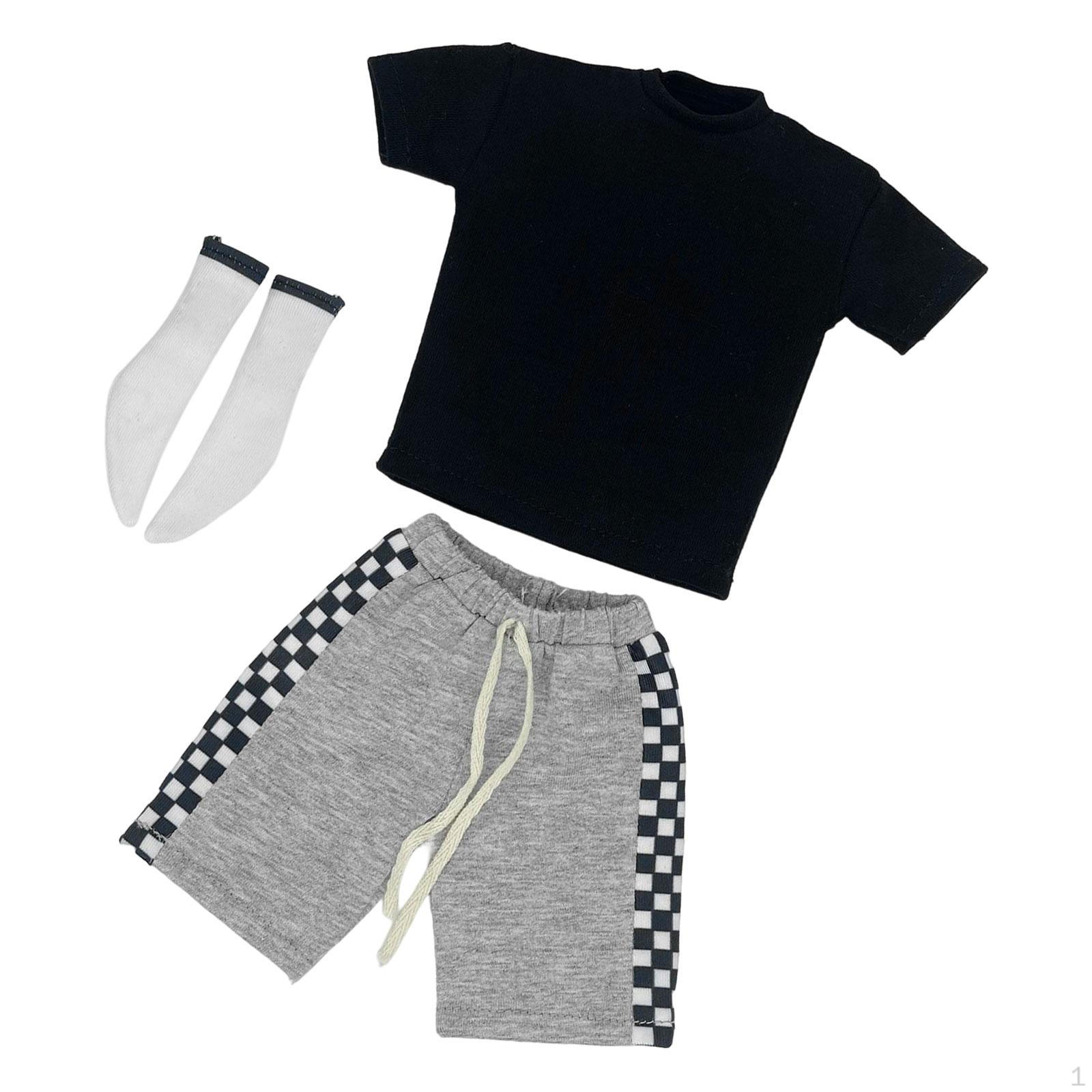 

1/6 Scale 12in Doll Clothes Short Sleeve Kids Pretend Playset Decoration Accessory Decor чорний