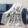 Handwritten Merry Christmas Fleece Blanket, Colorful Bulb and Star Pattern, Cozy White Throw for Holiday Couch Decor