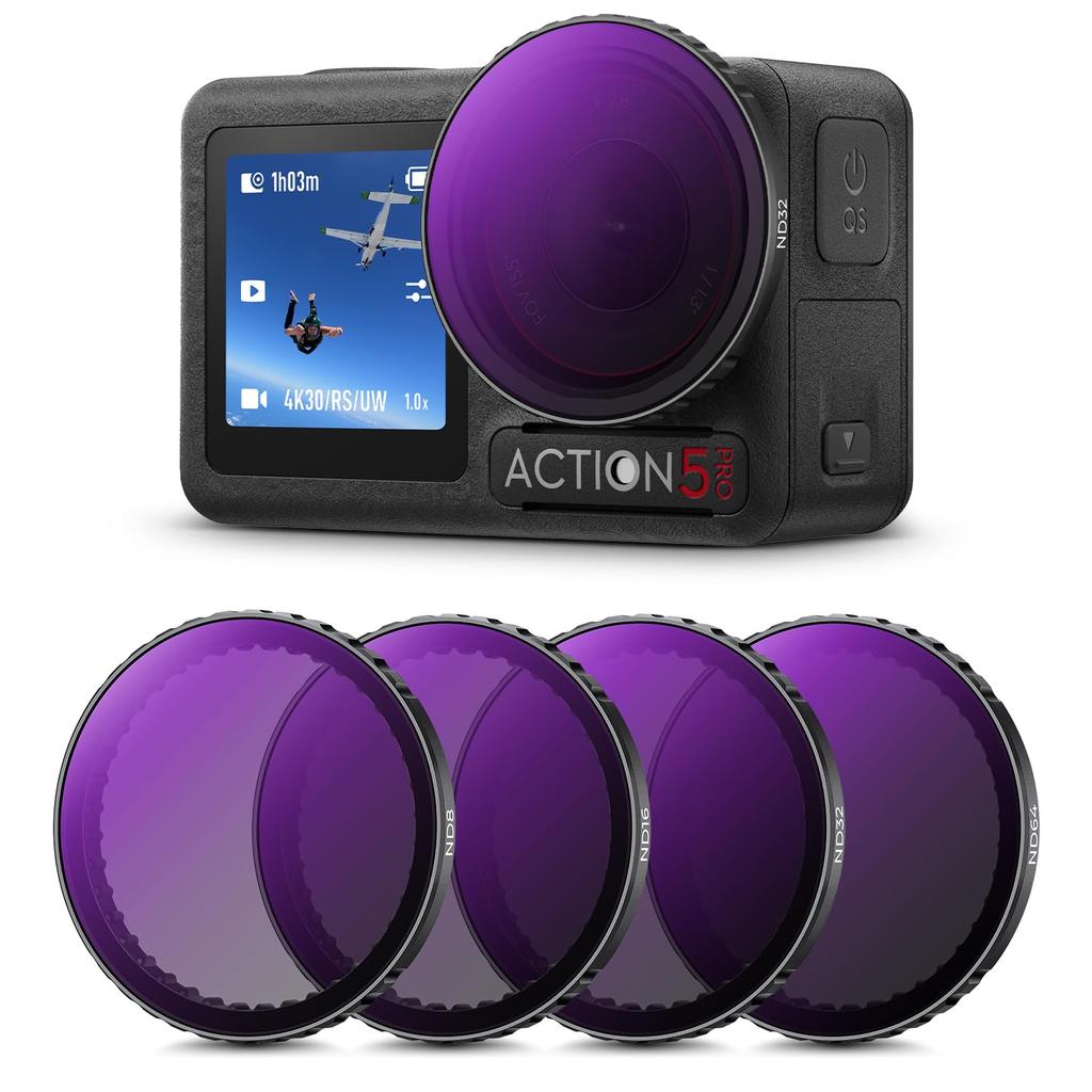 Concept ND Filter Kit for Osmo Action Neutral Density Lens Lens AGC Optical High Protective Nano Easy Installation K&F (ND8+ND16+ND32+ND64) 5Pro/4/3,