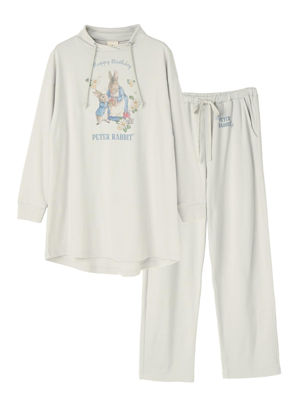 

Туника с длинным рукавом, большого размера, свободного кроя, с милым принтом «Питер» в подарок и брюки, из аутентичного хлопка ПИТЕР, хорошо впитывающие влагу [время отдыха], женская одежда для дома, размеры, посадка, Rabbit™ серый