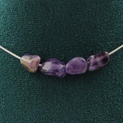 Necklace - A BIJOUX - Brazilian Amethyst - 4 Beads - Stainless Steel - Length 45 Cm Customizable