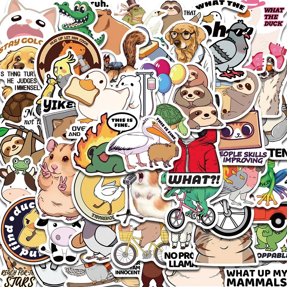 

50pcs Funny Animal Sticker Laptop Scrapbooking Luggage Stationery Phone Diary PVC Waterproof Community Dormitory Sticker