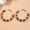 Coffee-Colored Wooden Bead Teardrop Tassel Earrings In Retro Ethnic Style