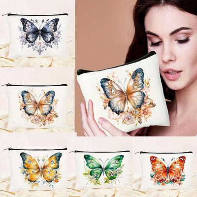 Chic Diamond Butterfly Canvas Makeup Bag - Portable Travel Cosmetic Pouch Perfect