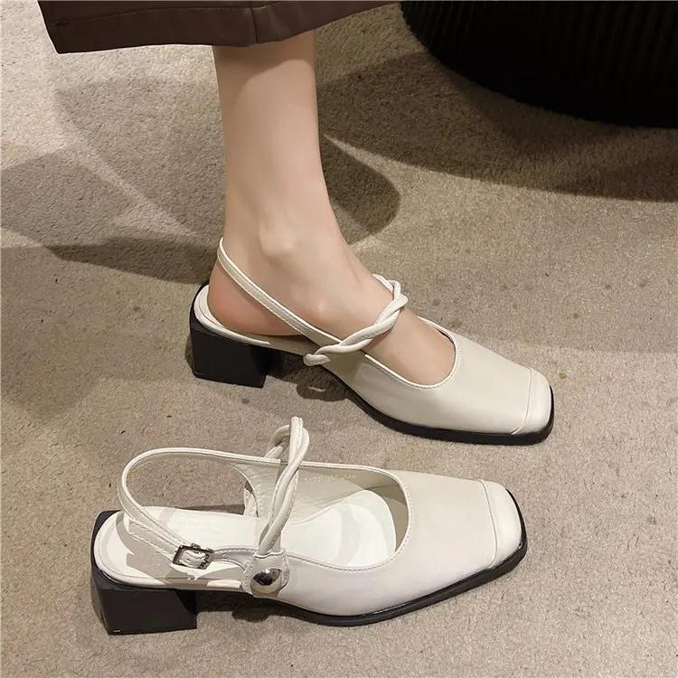 

Fashion French Chunky Heels Mary Jane Sandals Women 2025 Summer New Temperament Chunky Heels 40