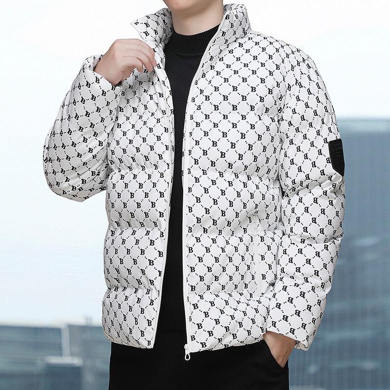 Padded clothes men's autumn and winter new trend letter cotton clothes thickened warm stand-up collar jacket men's bread clothes