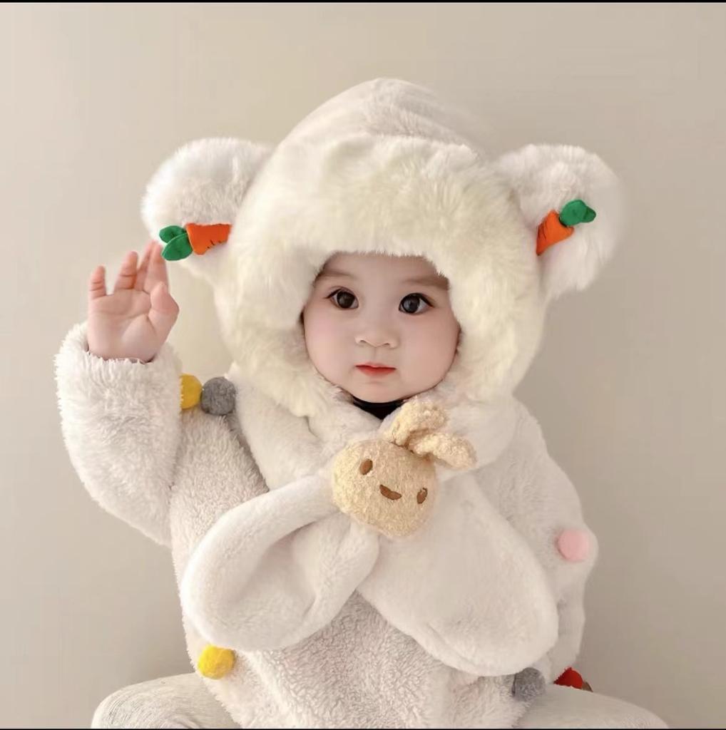 Baby hat scarf integrated neck hat baby autumn and winter cute super cute boys and girls winter children's ear hat