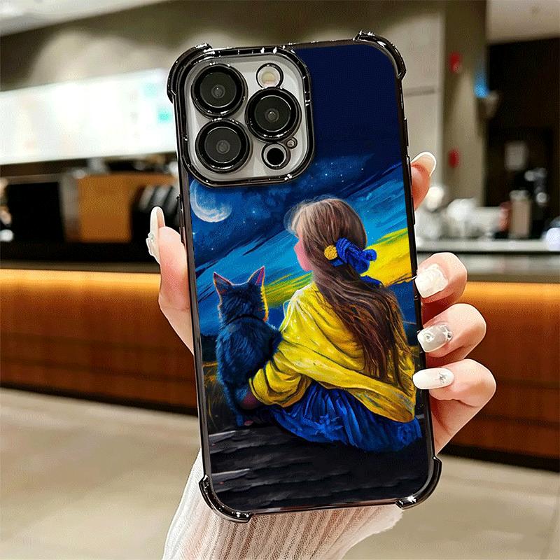 Blue Yellow Ukrainian Girl Plating Phone Case For Iphone 16 17 Pro Max Air 16E 14 15 Plus 12 13 Mini Anti-Fall Airabag Cover