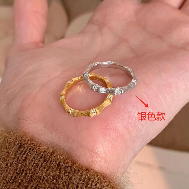 Unique medieval brushed zircon bamboo ring niche temperament ring light luxury exquisite index finger ring tide
