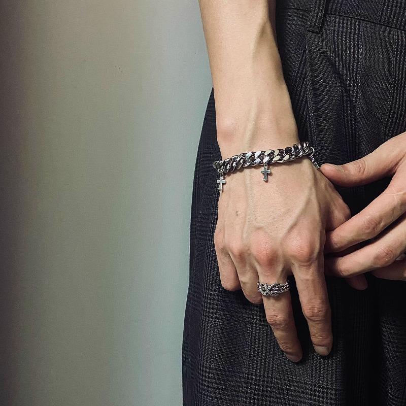 Stainless Steel Cross Pendant Bracelet for Men Women Cuban Chain Punk Hiphop Male Waterproof Jewelry Accessories Gifts Wholesale