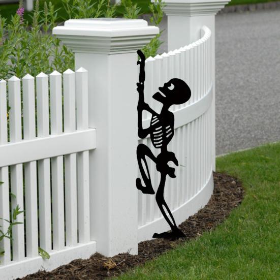 Halloween Skeleton Decorative Garden Stake Weather-proof Metal Outdoor Patio Yard Lawn Spooky Skeleton Silhouette Sign Stake Ornament