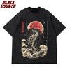 Oversize Vintage Man Cotton T-Shirts Swimming Colorful Jellyfish Print Mens Short Sleeve Japanese Harajuku O-Neck Tops