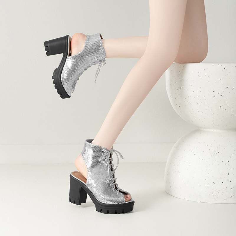 

Krazing Pot Блестящая ткань весна лето размер 43 размер 42 женские платформы женские открытый носок сексуальные летние сапоги толстые туфли-лодочки 43