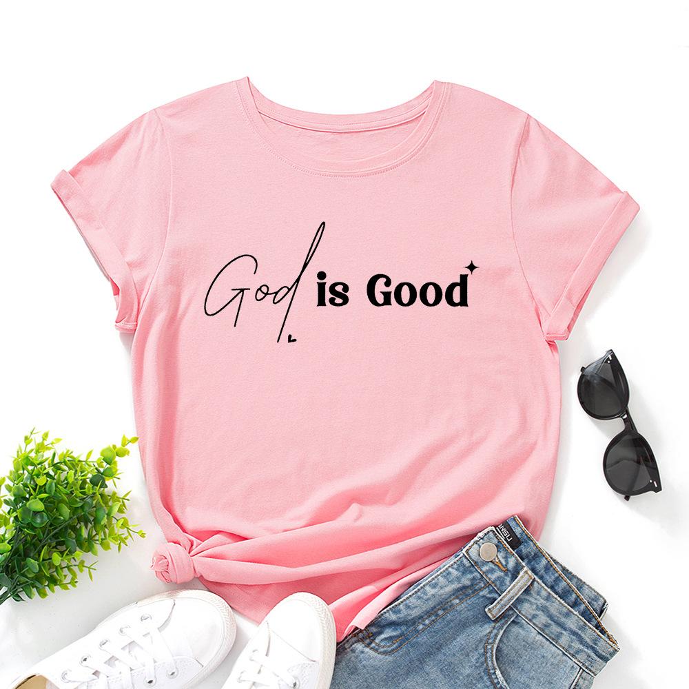 

God Is Good Alphabet Cotton T-Shirt Short Sleeve Round Neck Women 2d Print Tops 3XL