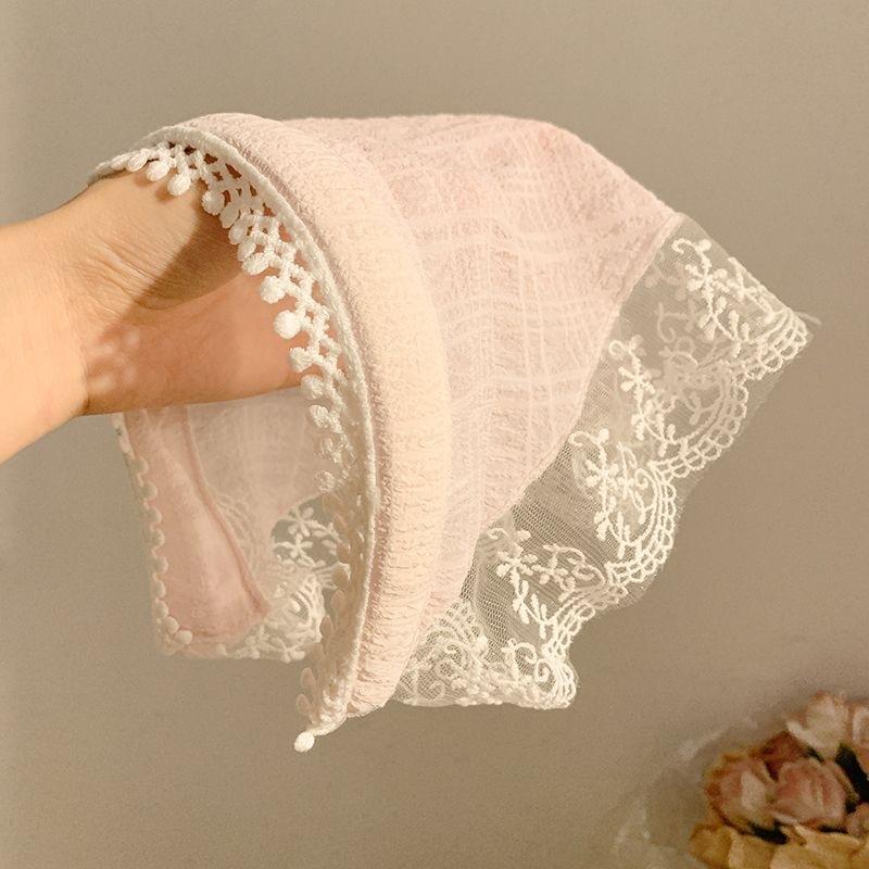Idyllic lace headband new blast furnace top triangle scarf headband French retro plaid sweet and cute headscarf