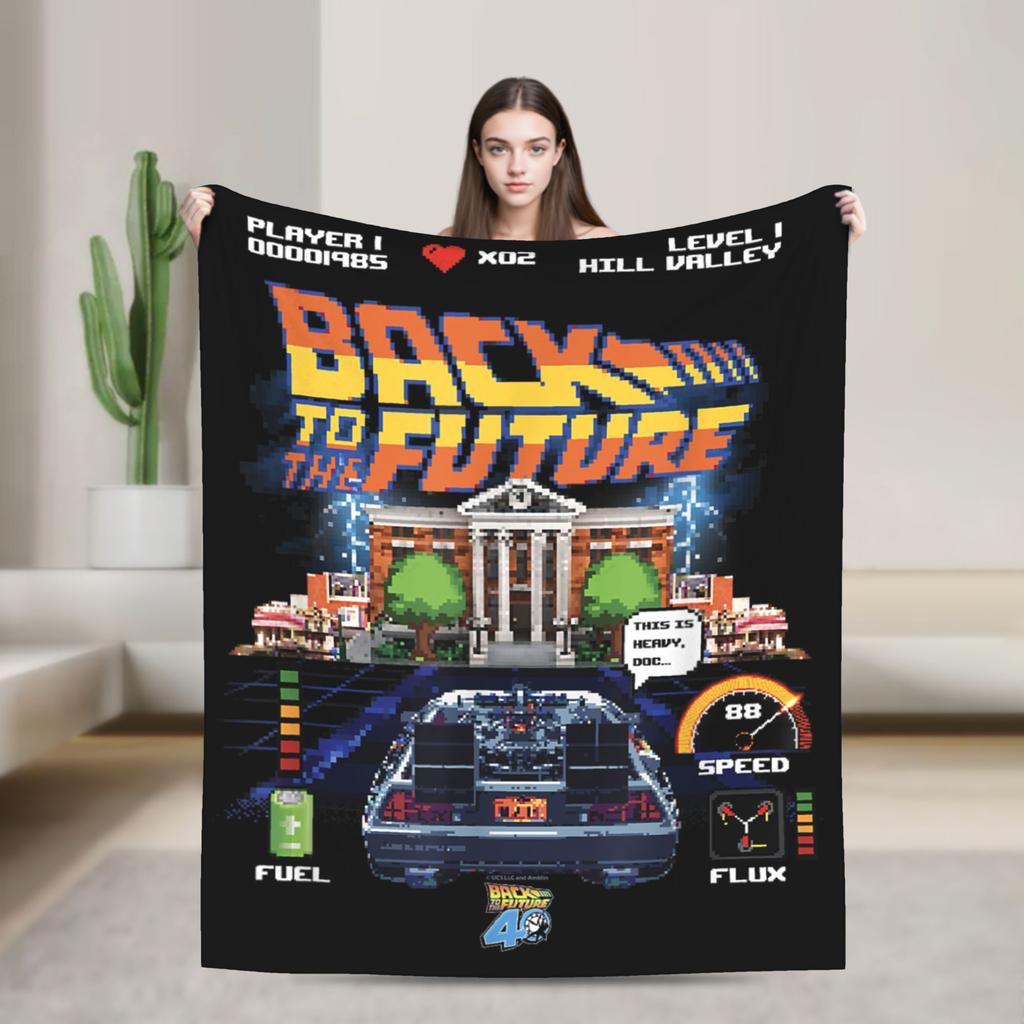 Delorean Back To the Future 80s Style Knitted Blanket Car Time Machine Flannel Throw Blankets Couch Printed Thin Multifunction