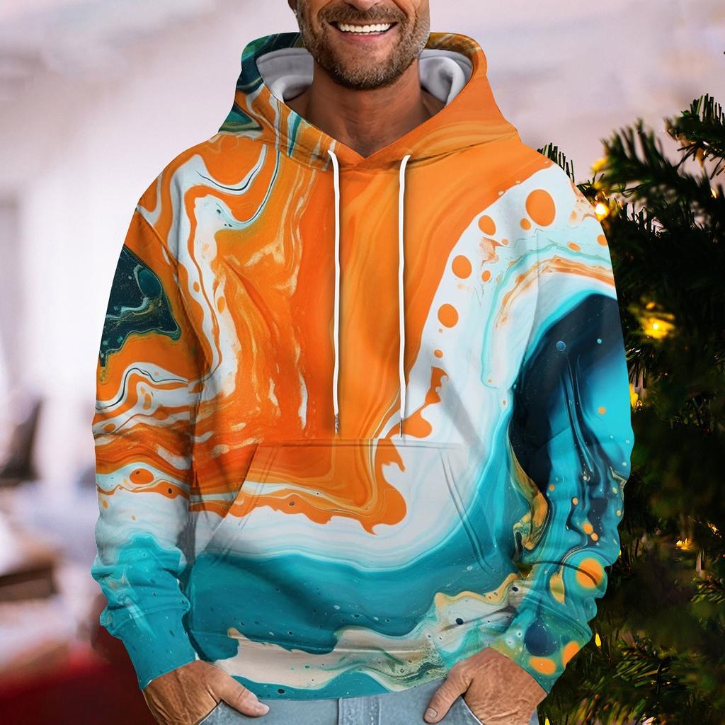 Men'S Loose Fashion Retro Printed Hooded Sweatshirt Casual Fashion Sports Sweatshirt