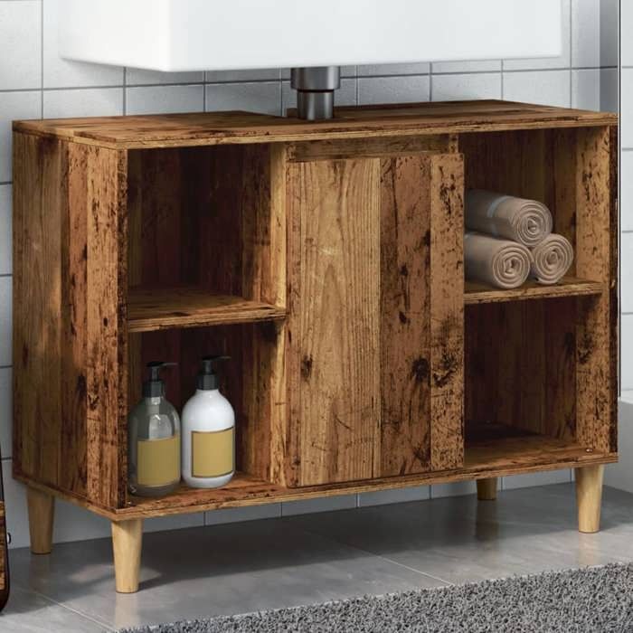 VidaXL Armoire de salle de bain vieux bois 80x33x60 cm bois ingénierie, armoire de rangement de salle de bain, meuble de 857133