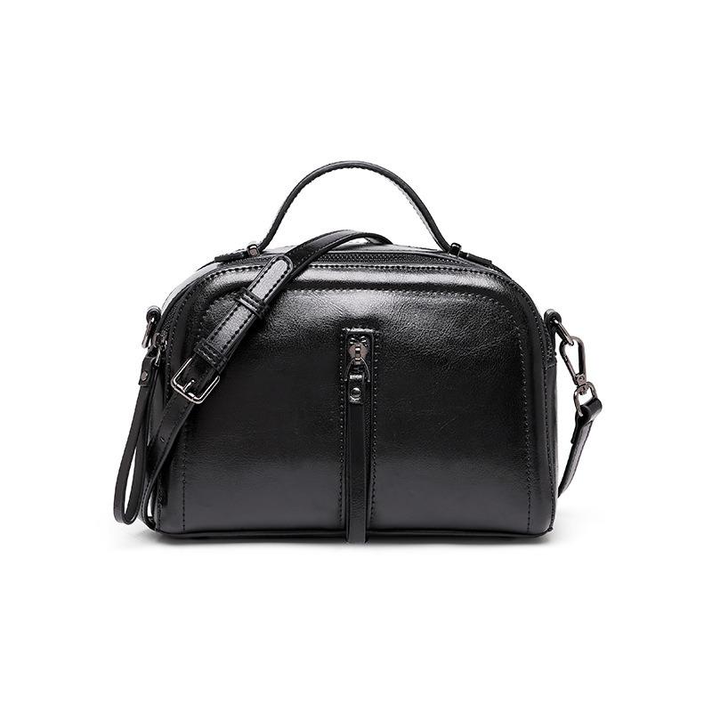 New leather fashion portable small square bag oil wax cowhide large capacity shoulder crossbody Guangzhou women's bag