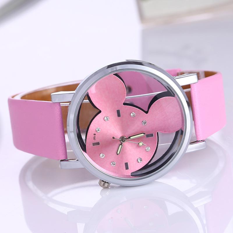 

Mickey Transparent Skeleton Watch for Women and Girls with Leather Strap