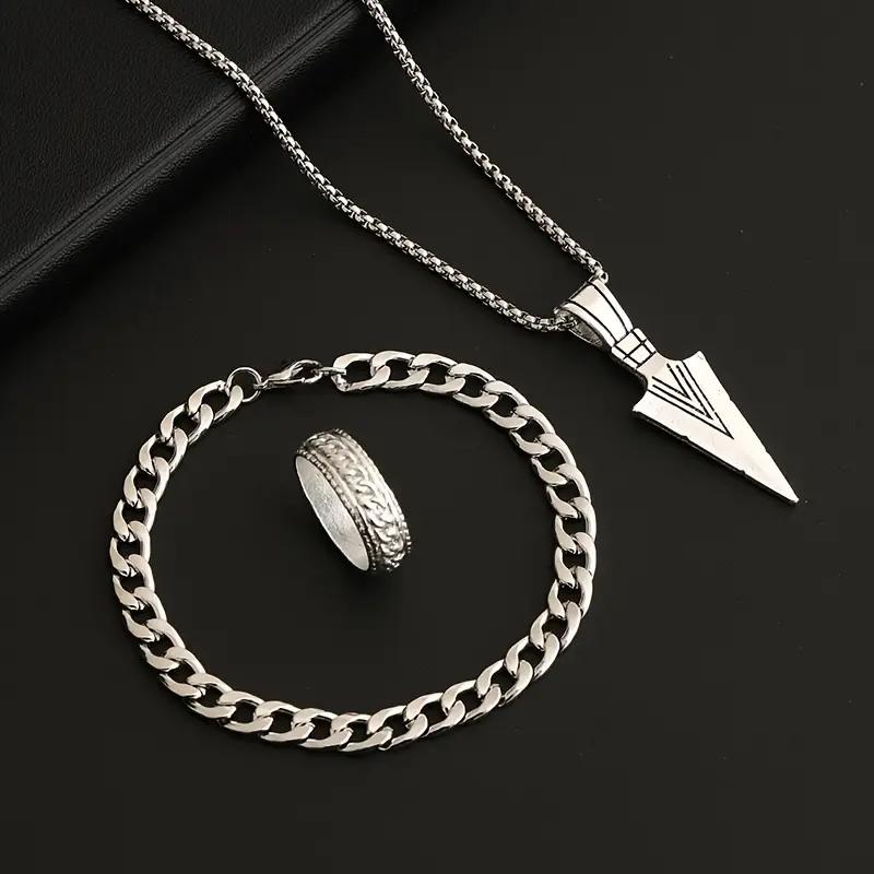 3pcs Set Arrow Jewelry Set Punk Hip Hop Chain Bracelet Ring Necklace for Women Men Cool Party Jewelry Gifts