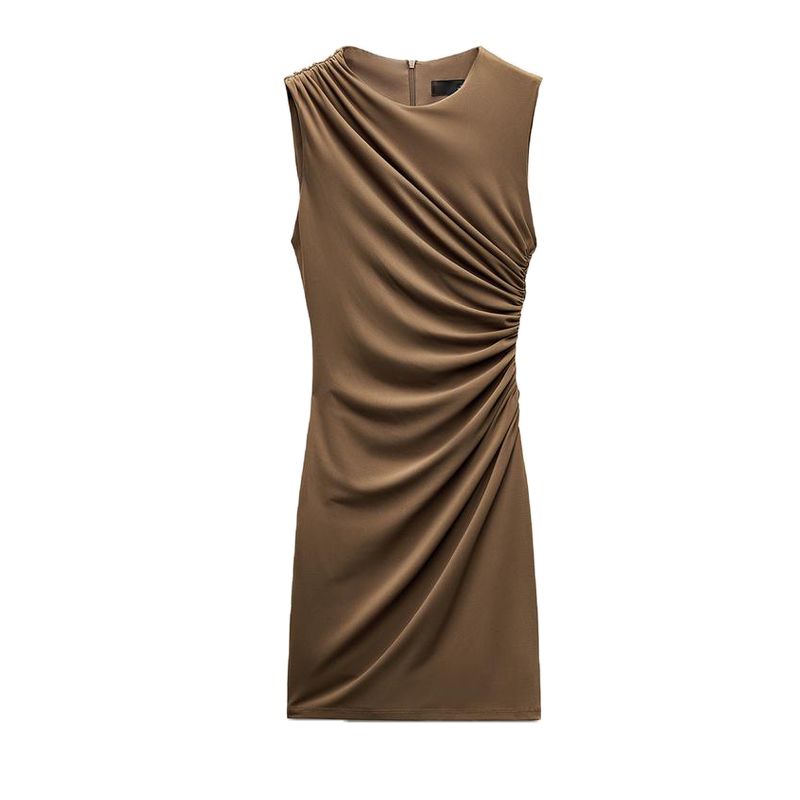 

Early Autumn New Arrival Birthday Party Dress Short Version Ruched Silm Sleeveless Elegant Dress 8338250 Dark Tan L