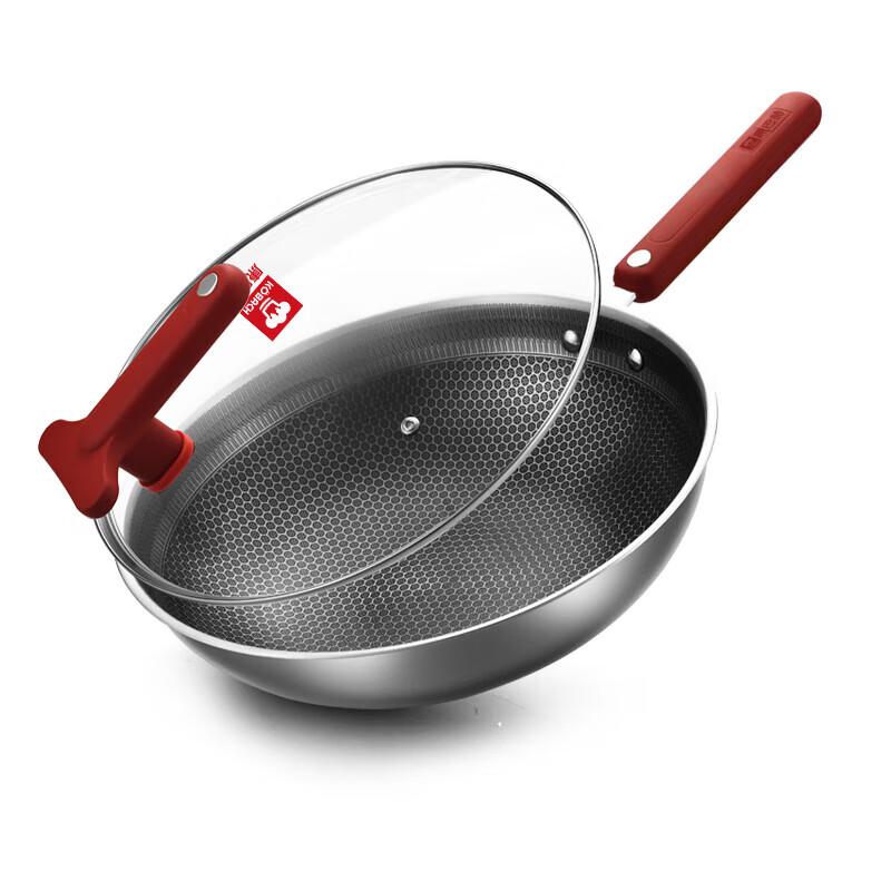 KOBACH 32cm Classic Red 304 Stainless Steel Honeycomb Wok