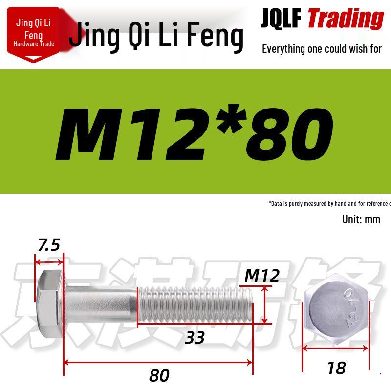 201 Stainless Steel Hex Head Bolt, Half Thread, M6-M30 Threaded Rod