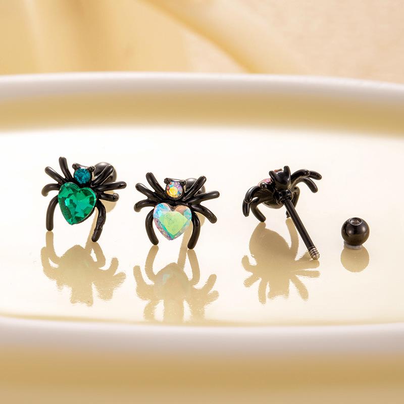 Henson Zircon Black Titanium Spider Ear Stud - Double-Headed Screw Cartilage Jewelry