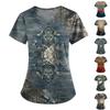 Plus Size Printed Scrub Working Uniform Tops For Women's V-neck Print Short Sleeve Fun T-shirts Workwear Tee With Pockets
