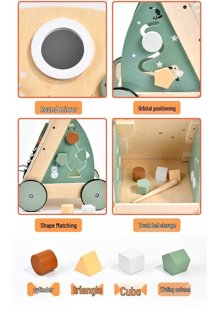 Multifunctional Baby Walker with Wooden Xylophone, Beads, and Gears - Educational Role-Playing Toy for Toddlers