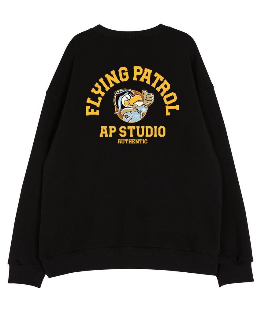 ASTRAL PROJECTION Back Flying Patrol Waffle Terry Sweatshirt_Black