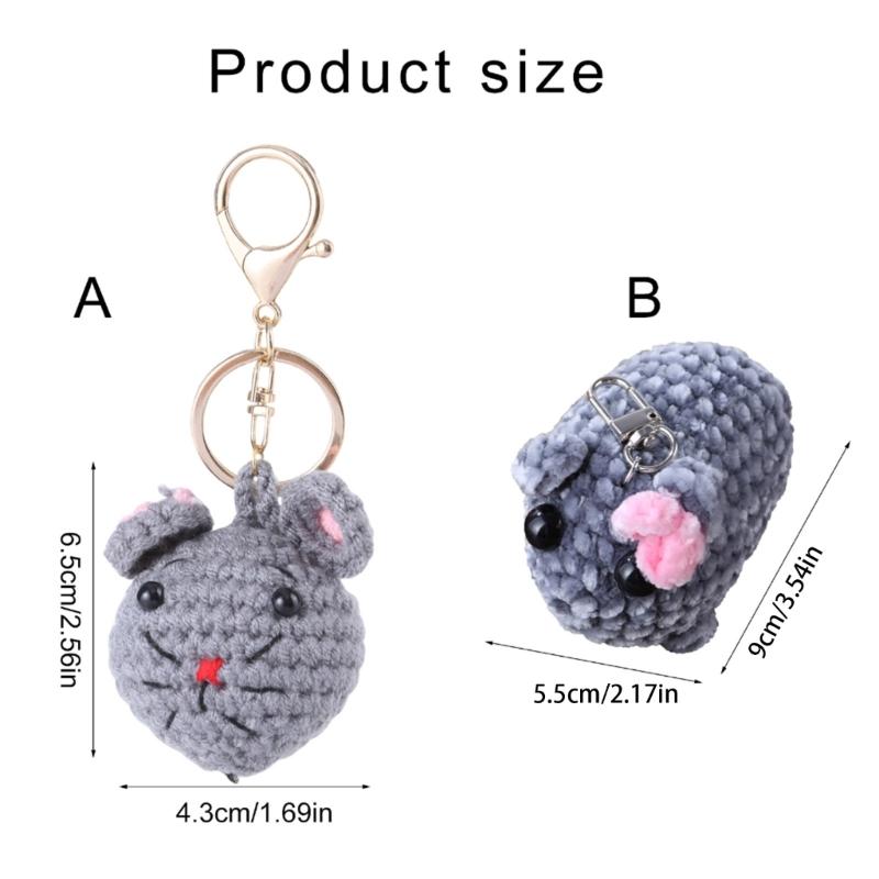 Mouse/Hamster Yarn Charm Keyring Soft Knitted Keychain Handmade Crochet Key Chain Colorful Bag Pendant for Women Girls