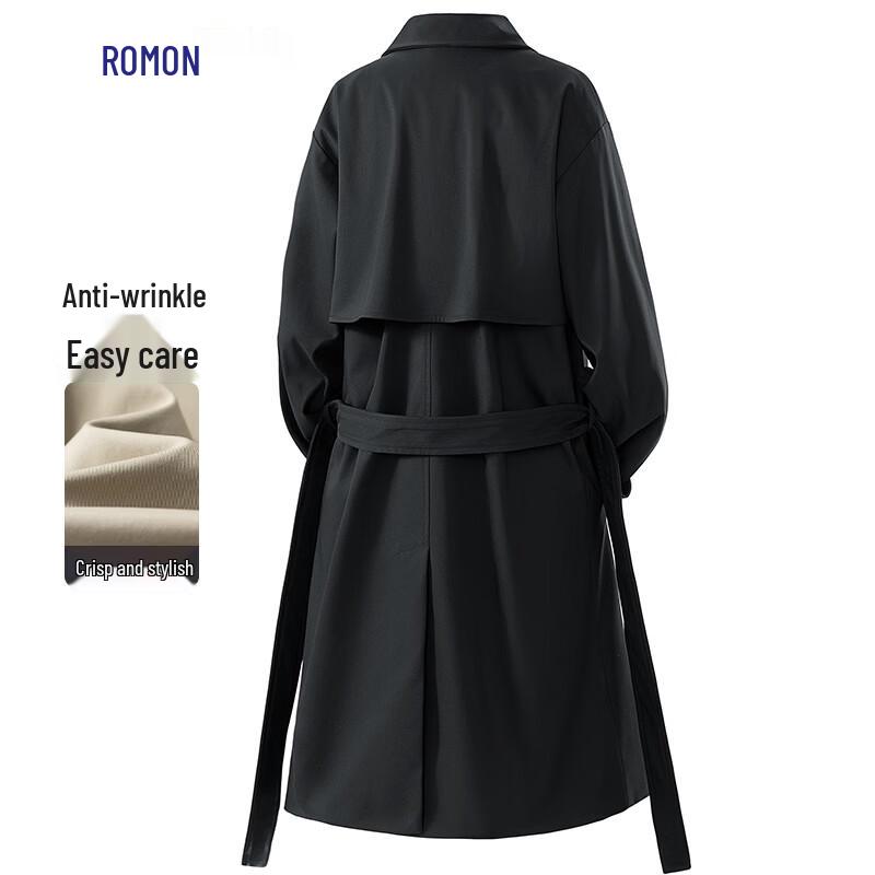 Romon Men's Mid-Length Double-Breasted Trench Coat