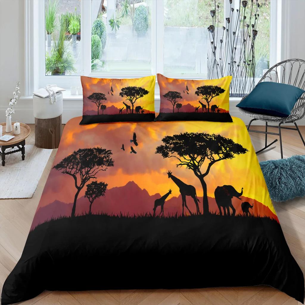 Tree And Sunset Duvet Cover Sets Landscape Mountain Tropical Trees Bedding Set Starry Sky Comforter Cover 2/3Pcs Queen King Size