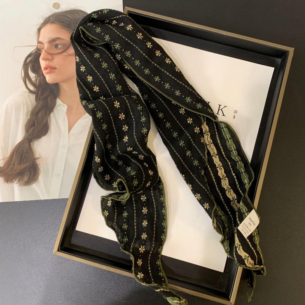 Stripe Print Snow Flower Scarves Sweet Cotton Linen Headscarf Bandanas Shawl Headband  Summer
