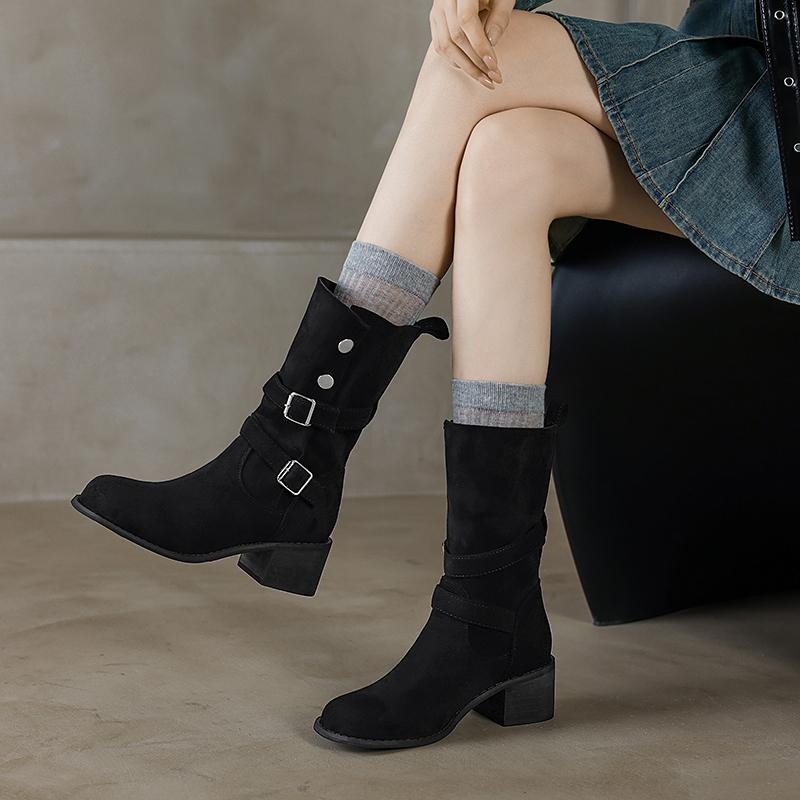 Fashion Aphixta 5cm Square Heels Sexy Women Ankle Boots Metal Buckle Dec Cowboy Footwear Winter Shoes Women Zapatos Mujer 2024 Tendencia