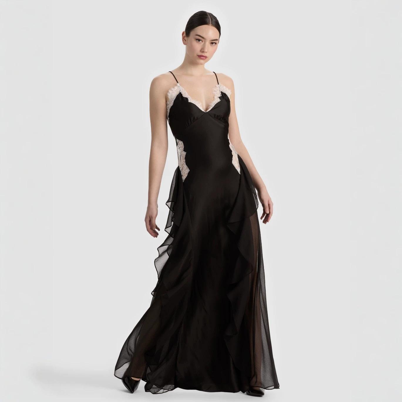 2026 European and American new chiffon design halter sexy irregular suspender sleeveless v-neck dress S