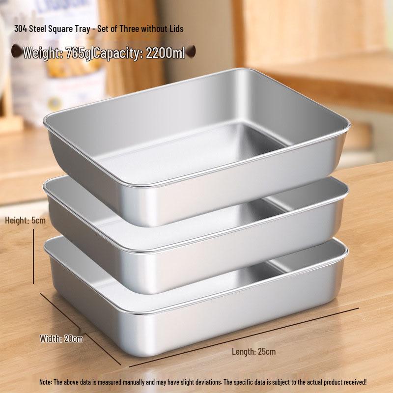 Food Grade 304 Stainless Steel Square Prep Dish with Lid
