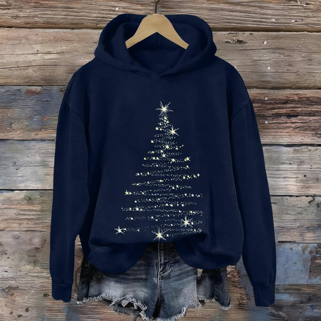 Ladies' Christmas Printed Casual Long Sleeved Round Neck Sports Hoodie Top