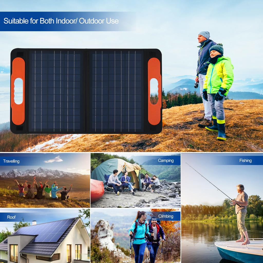 60W Polycrystalline Solar Panel Charging Panel with Handle Solar Charger IP65 Waterproof for Home