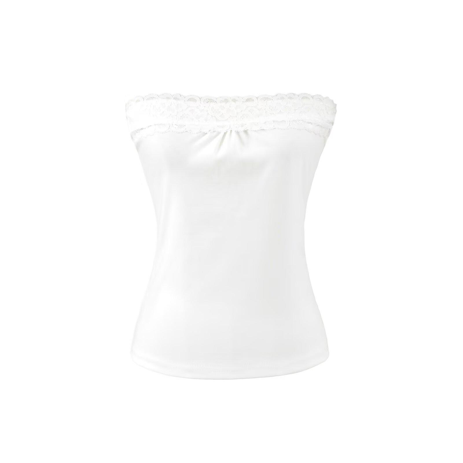 Pure Desire Lace Patchwork Strapless Camisole - Elegant Slim-Fit Summer Top for Women Small белый