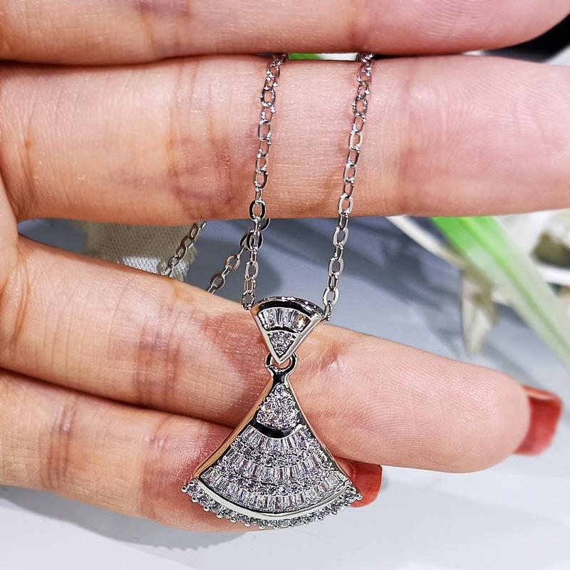 New Sale Jewelry Set Fan Shape Earrings Necklace Ring Shiny Bright Zircon Jewelry Women's Set Women Jewelry Set