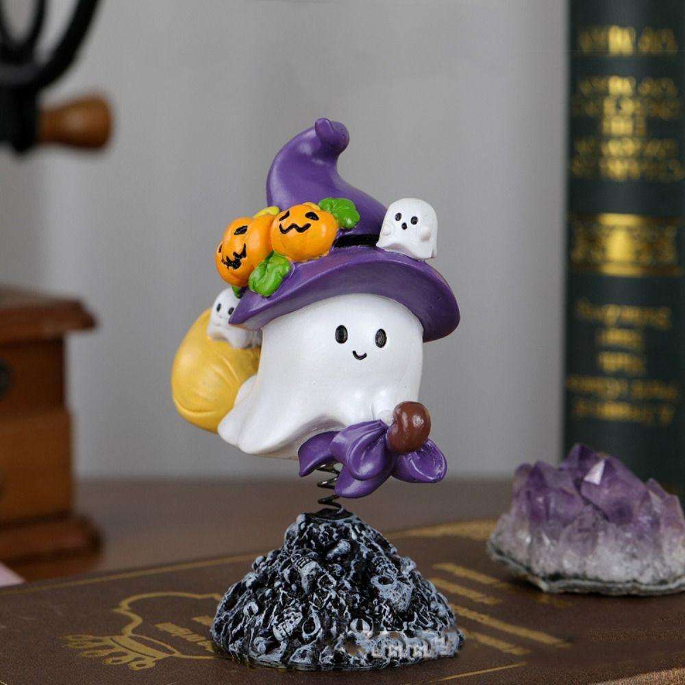 Resin Ghost Art Sculpture Cartoon Ghost Figurine Ornament Halloween Ghost Statue  Bookshelf