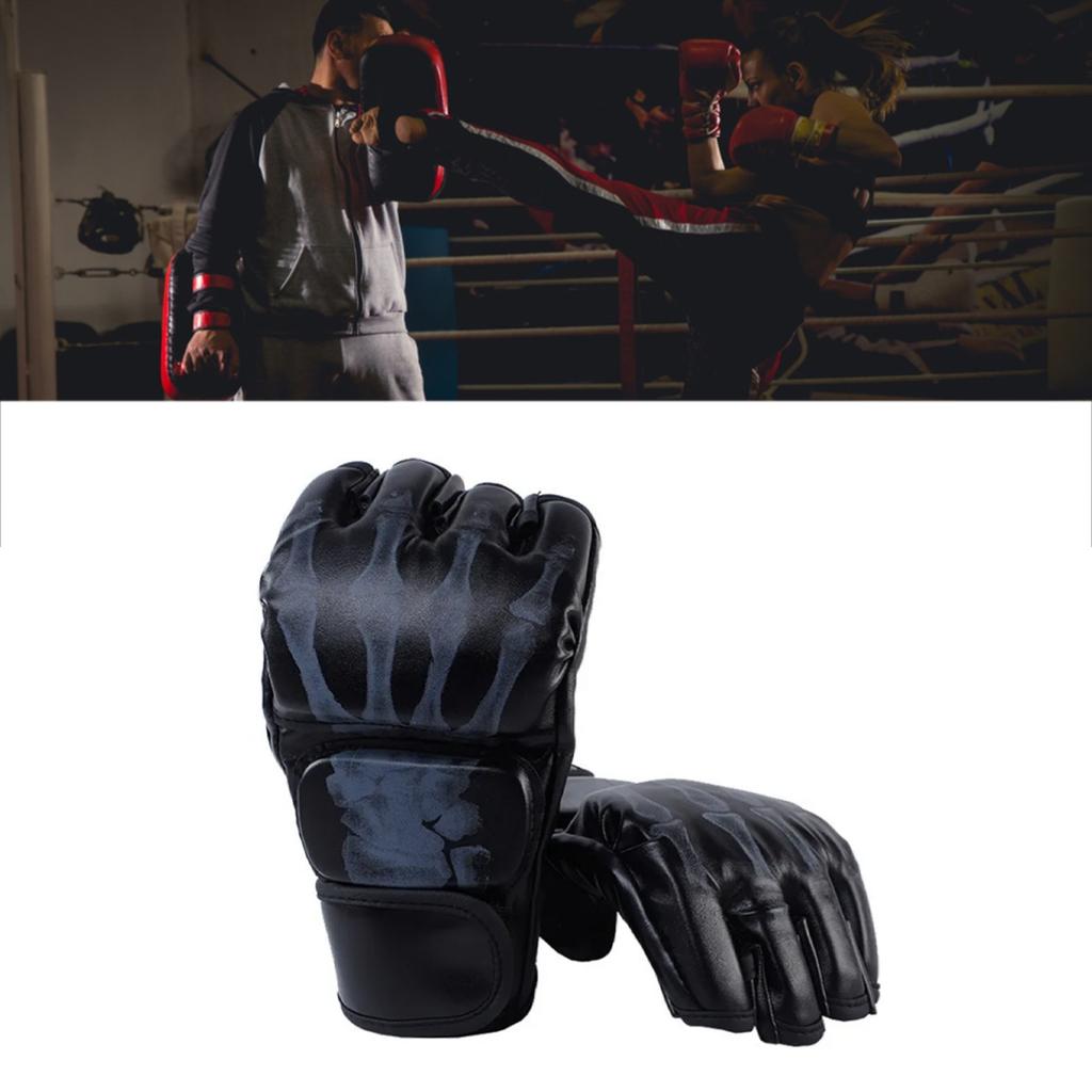 Boxing Gloves Unisex Adult Half Finger Taekwondo Protective Clothing for MMA Combat Training Black
