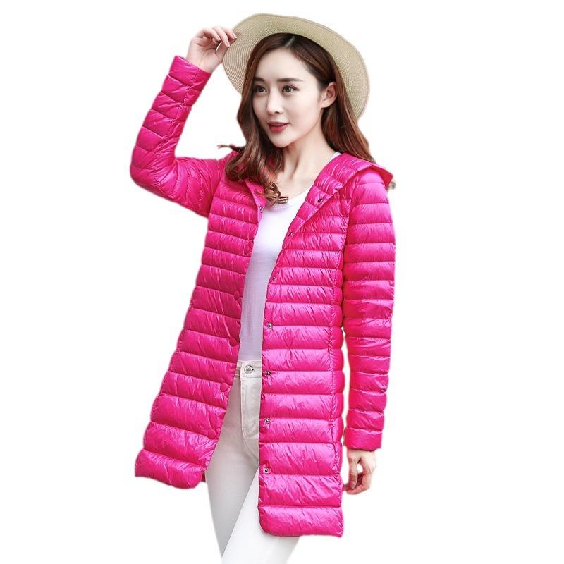 2019 Winter New Light Down  Women's Medium and Long Hooded Casual White Duck Down Large Size