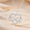 Zircon Heart Pendant Necklace with Smooth Figure-Eight Form, Polished Alloy Construction Neckchain, and Electroplated Finish
