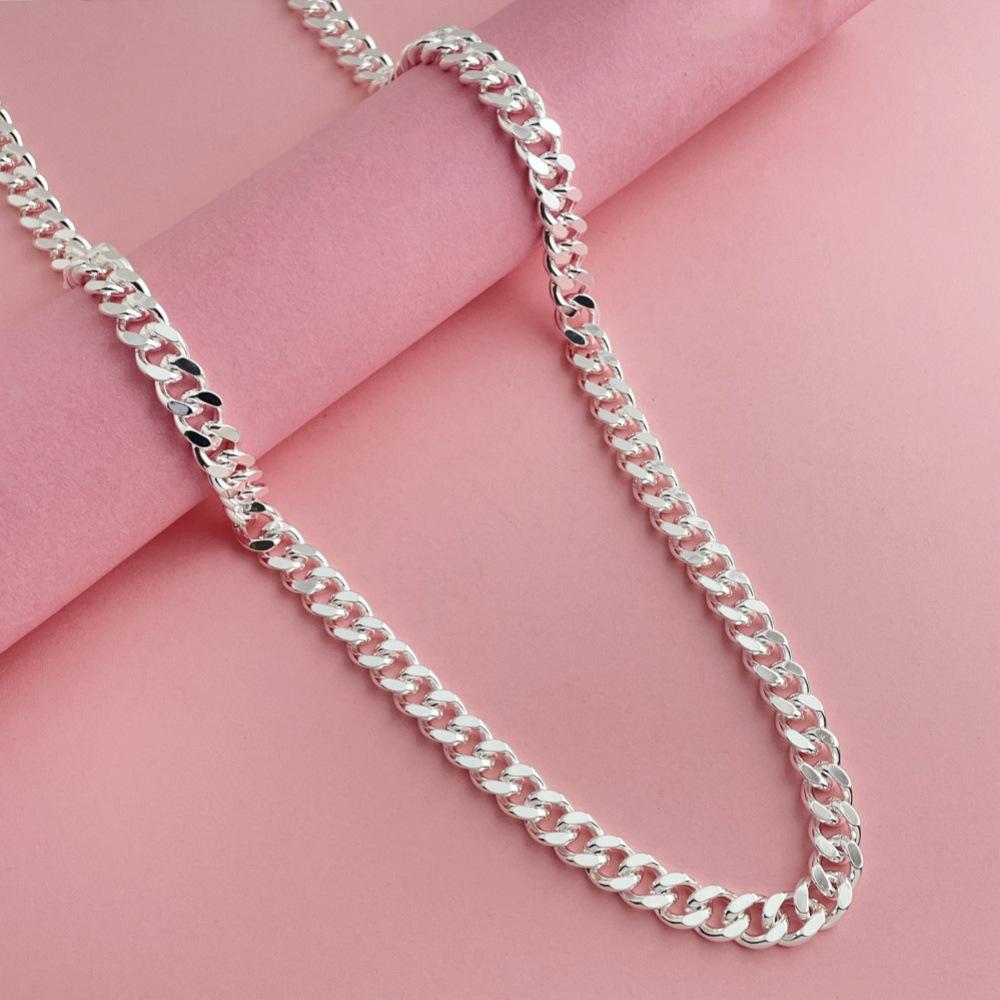 Trendy 8MM Silver-Plated Copper Cuban Necklace - Popular European, American, and Korean Style Available in 18-26 Inches.